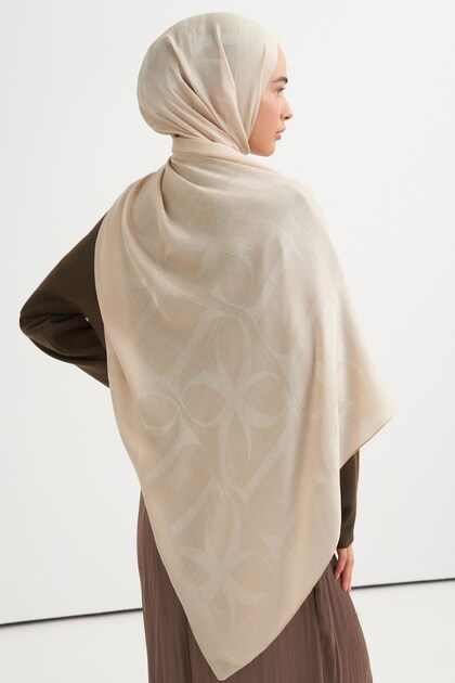 Icon Pattern Tencel Wool Viscose Shawl Sand Beige
