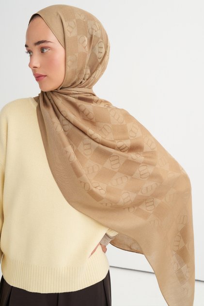 Elite Pattern Tencel Wool Viscose Shawl Walnut