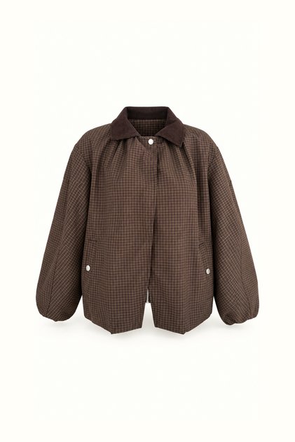 Velvet Collar Brown Plaid Coat