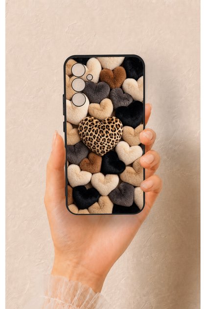 Samsung A34 Compatible Heart Fur Pillow Patterned Silicone Case