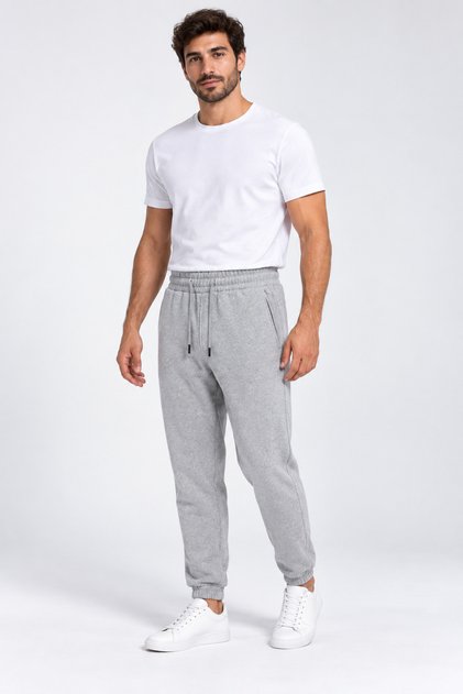 Men's Gray Color Elastic Cuffed Regenerated Baggy Sweatpants with Side Piping