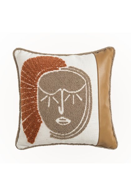 "Artéa" Textured Leather Detailed Cushion Cover - 45X45