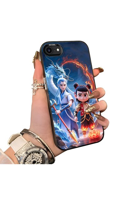For iPhone Se 2020 Compatible Silicone Edge Hard Back Case Nezha Patterned Couple Phone Case