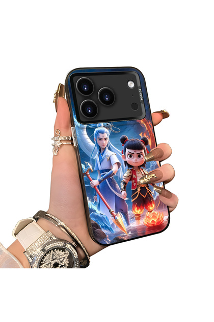 For iPhone 18 Pro Max Compatible Silicone Edge Hard Back Case Nezha Patterned Couple Phone Case