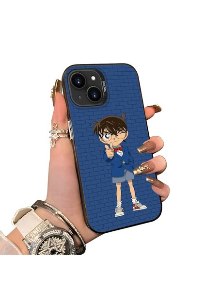 iPhone 15 Compatible Silicone Edge Hard Back Case Konan Patterned Couple Phone Case