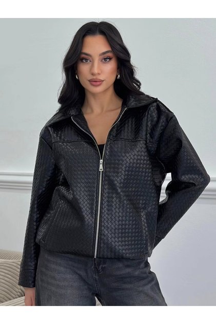 Women's Premium Patterned Oversize Zippered Leather Jacket