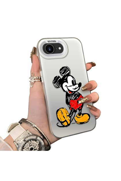 iPhone 16E Compatible Silicone Edge Hard Back Case Mickey Pattern Couple Phone Case