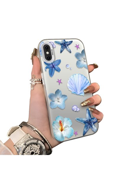iPhone XS Compatible Silicone Edge Hard Back Case Sea Star Patterned Phone Case