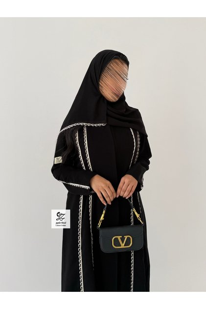 Arabian Abaya with Genuine Andonese Crepe Fabric and White Embellishments.