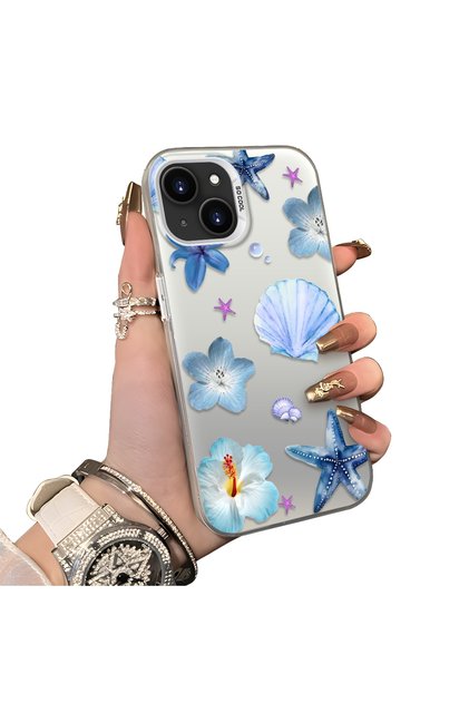 For iPhone 15 Compatible Silicone Edge Hard Back Case Sea Star Pattern Phone Case