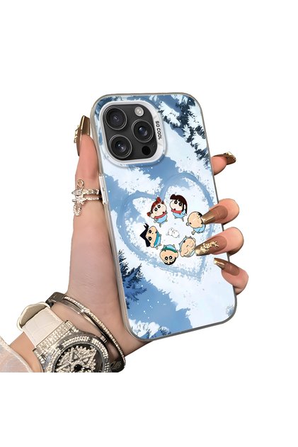 For iPhone 16 Pro Max Compatible Silicone Edge Hard Back Case Anime Patterned Couple Phone Case