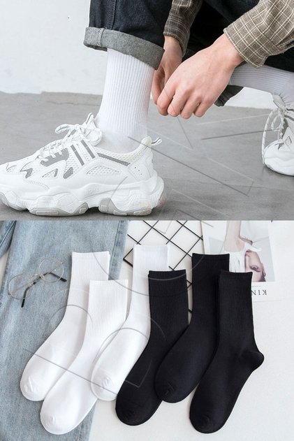 6 Pairs Black and White Unisex Tennis Socks Plain Socks