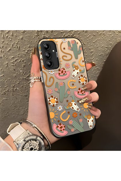 Samsung Galaxy A14 4G/5G Compatible Western Cowboy Cactus and Sun Pattern Phone Case, Impact Resistant