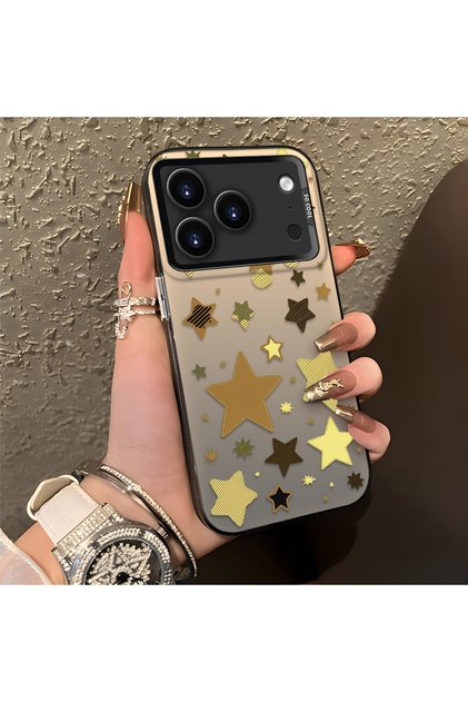 iPhone 17 Pro Max Compatible Retro Coffee Tone Star Sticker Printed Case, Aesthetic Design