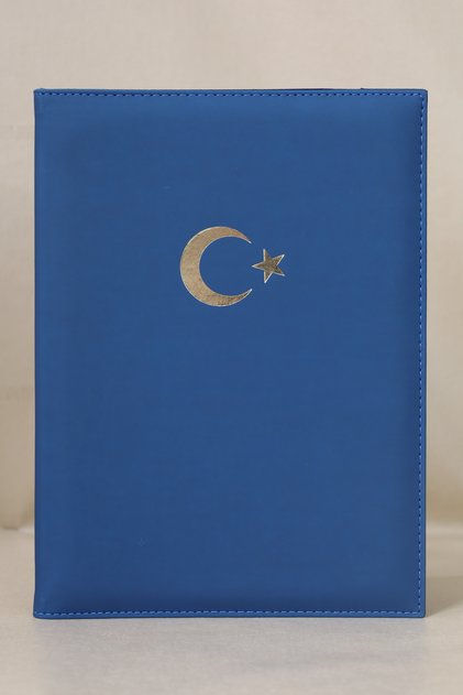 A4 Thermo Leather Signature Desk Mat with 2 Sides Ribbon, Velvet Interior, Sponge, Gold Gilt Crescent and Star Logo