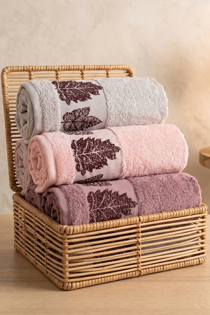 Flora Towel Set of 3 | 50X90 Hand, Face, and Hair Towel | 100% Cotton | High Absorbency, Fast Drying