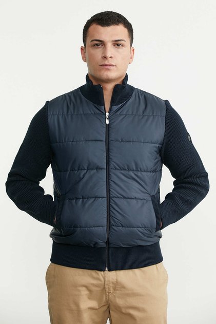 Quilted Combination Pocket Knitwear Coat - Navy Blue