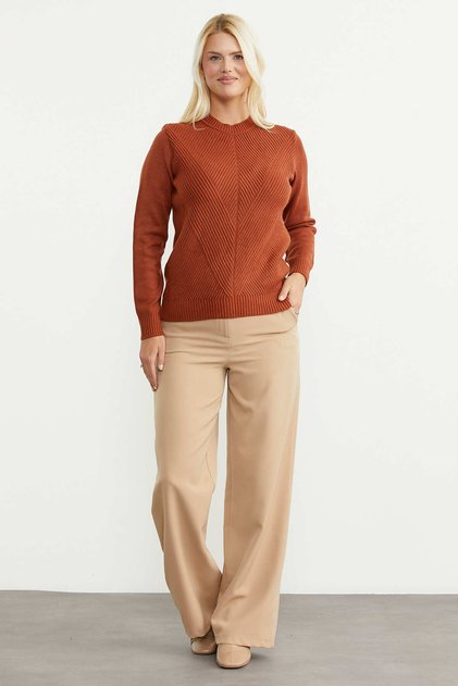 Round Neck Motif Knit Sweater - Tile