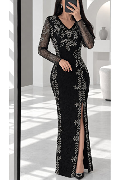 Black Flora Evening Dress - Black