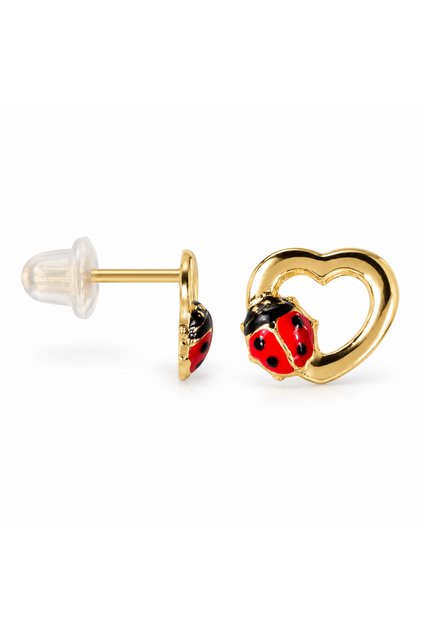 L’Or by Diamanta Cercei Inimă și Buburuză pentru Copii din Aur Galben de 9K