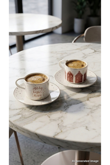 2 Person 4 Piece Turkish Coffee Cup Set Patterned Porcelain Cup and Saucer Set W6C694B8