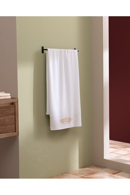 Sophie Cotton Bath Towel - White/Beige - 70X140 cm