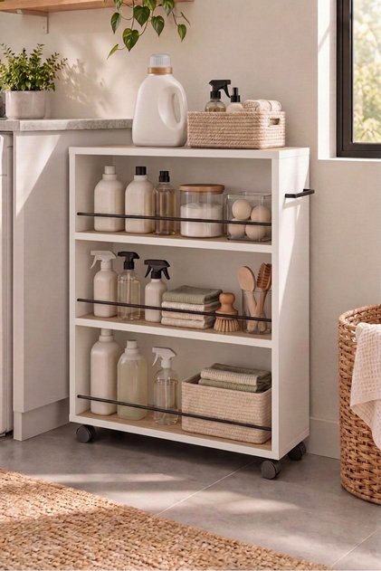 OZY Tekerlekli Banyo Dolabı | Banyo Organizer | Banyo Rafı | 70cm Yükseklik