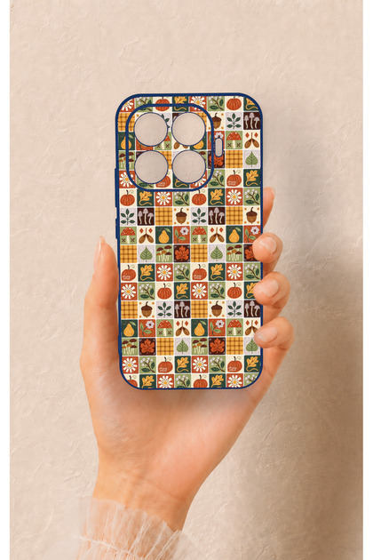 Mi 17t 5g Compatible Autumn Themed Patchwork Patterned Silicone Case