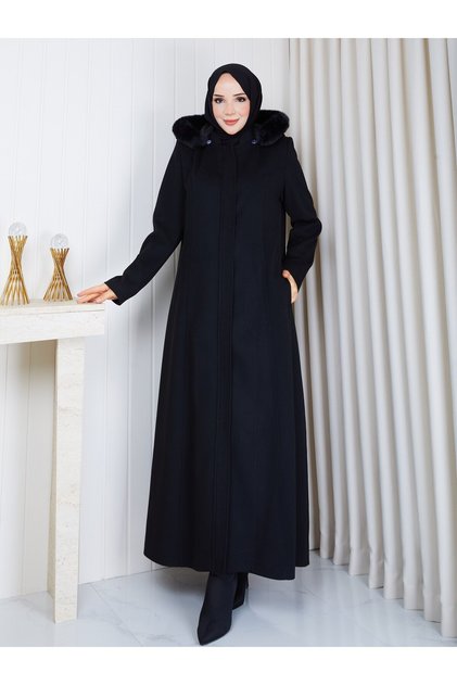 TAM BOY YÜKSEK KALİTE ŞIK SADE SÖKÜLEBİLİR KAPÜŞONLU GİZLİ FERMUARLI TREND SARIAL KAŞE MANTO KABAN