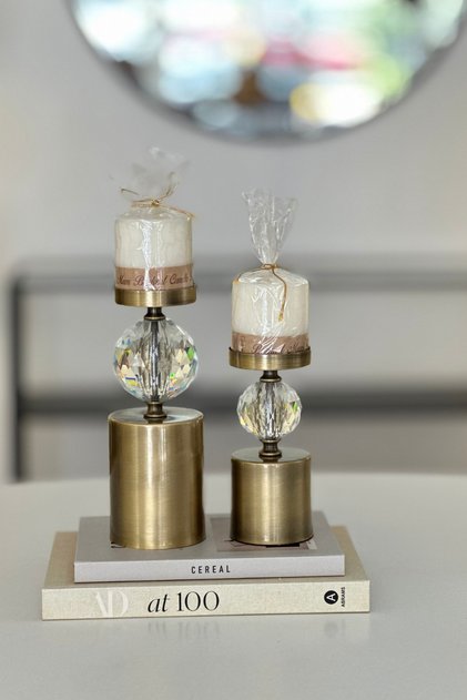 2'li Kristal Mumluk Metal Eskitme Ev Dekoru Dekoratif Obje