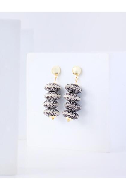 Mixed Pearl Detailed Wooden Beaded Ethnic Earrings