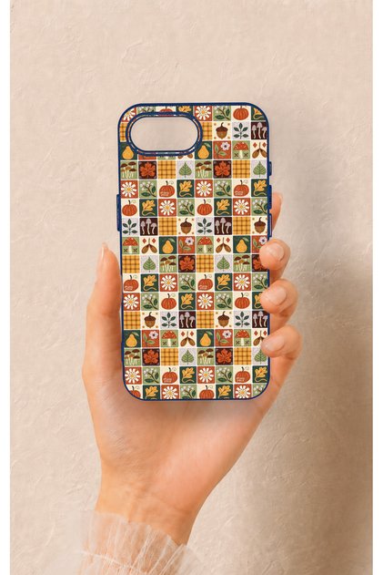 iPhone 16E Compatible Autumn Themed Patchwork Pattern Silicone Case