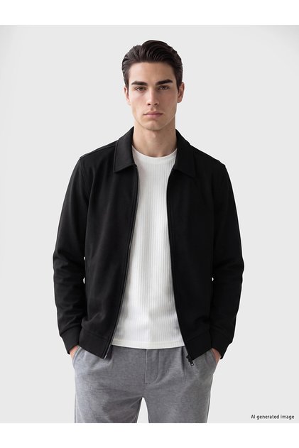 Lcwaikiki Classic Black Polo Collar Men's Zippered Sweatshirt