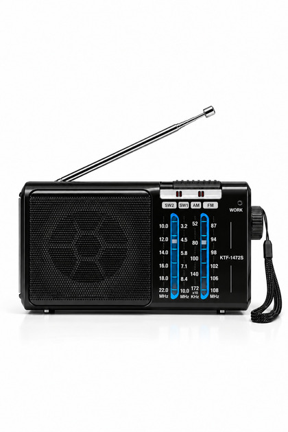 KTF-1472S Solar Panelli Şarjlı Radyo FM AM SW1 SW2 4 Band Analog Radyo 5W Hoparlör El Fenerli 18650 Pilli