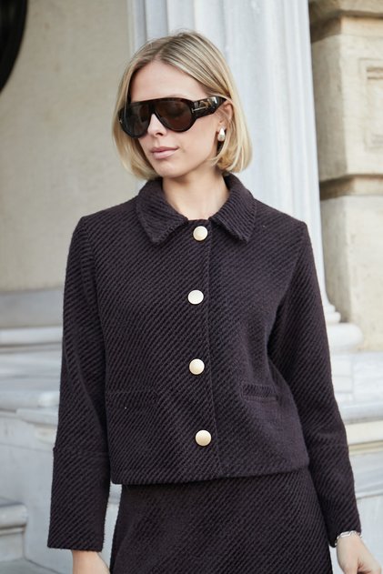 Women's Autumn-Winter Soft Textured Angora Fabric Flato Pocketed Long Sleeve Jacket-Coffee