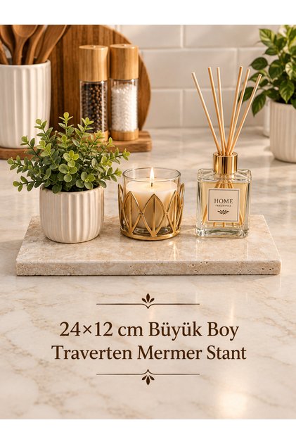 24×12 cm Büyük Boy Traverten Mermer Stant (Kaymaz Tabanlı)