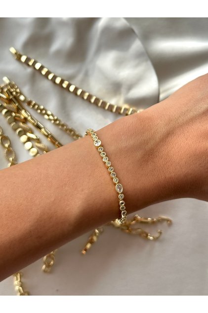 14K Yuvarlak Çerçeveli Zirkon Taşlı Su Yolu Bileklik
