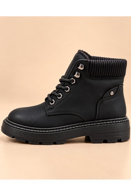 Black Thick-Soled Lace-Up Women's Winter Boots