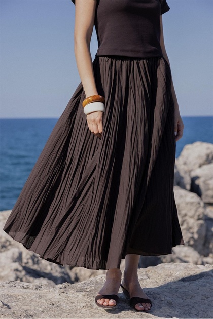 Crinkled Skirt - Pl - Bitter Brown