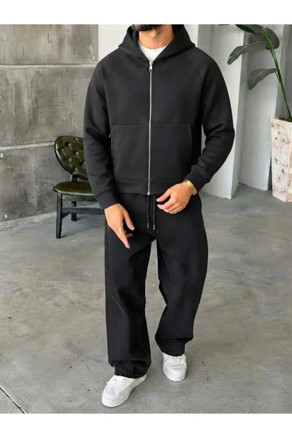 Men's Panda Fabric Zippered Baggy Tracksuit Set