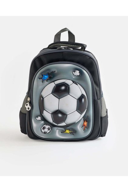 Boys Black Football Printed Backpack