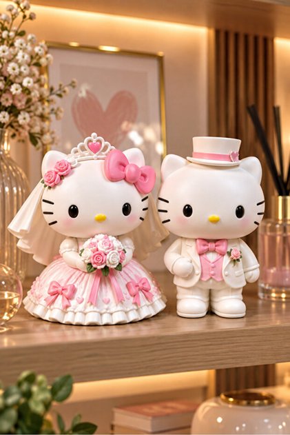 Hello Kitty Düğünde Boyama Seti 2 Figür 6 Renk Boya 2 Fırça Sevgili ve Çocuk Hobi Seti