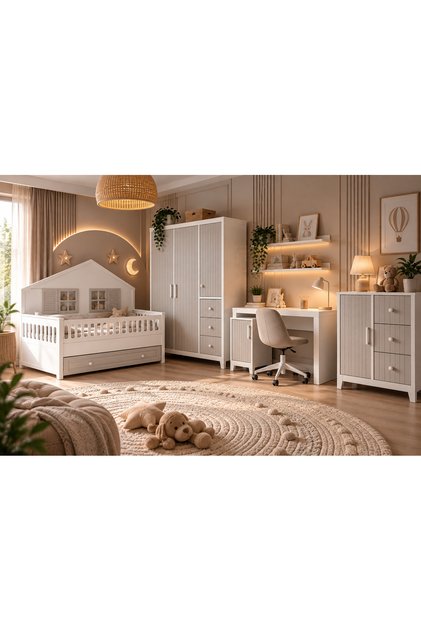Nirvana Montessori MDF Çocuk Odası Dolap Şifonyer Çalışma Masası Modern Tasarım Mobilya Seti