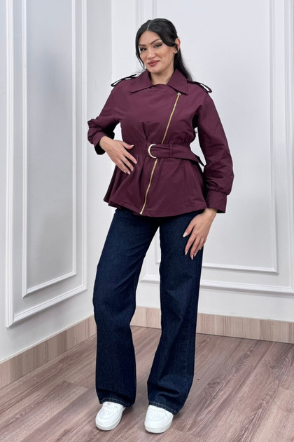 Women's Winter Cherry Solene Verev Zippered Short Trench Coat 8647