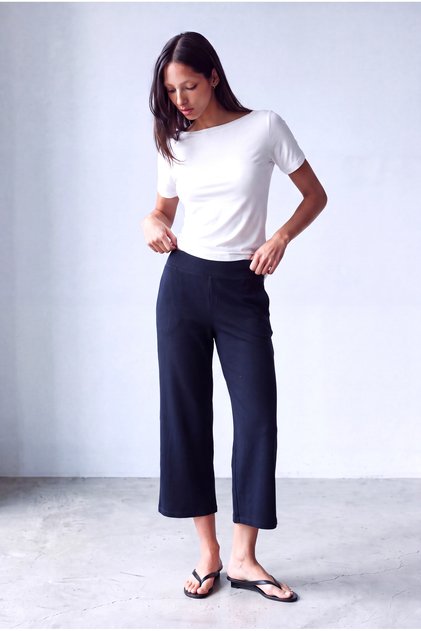 Women's Navy Blue Viscose Draped Wide-Leg Pants with Pockets Mya