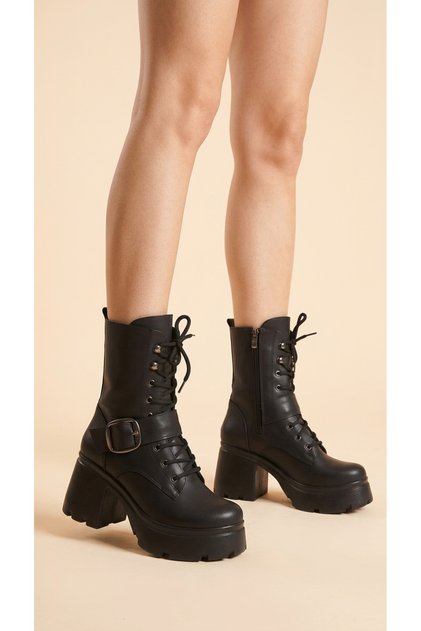 Side Zipper, Lace-Up, High Sole, Front Belt Detail, Women's Long Boots