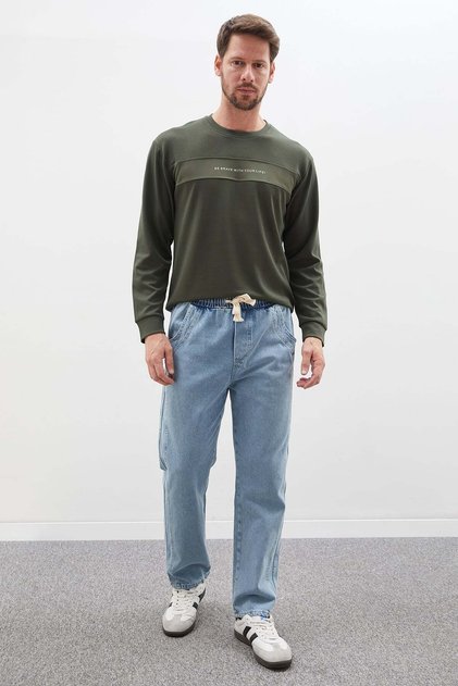 Ribbed Mom Jean with Tie Waist