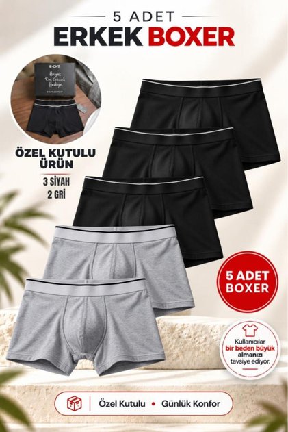 Men's Slim Fit Boxer 5 Piece Pack Lycra Comfortable Cut with Special Boxed Packaging