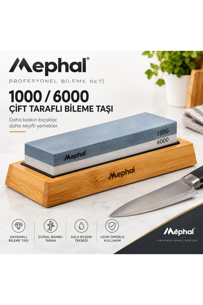 1000 6000 Grit Çift Taraflı Bıçak Bileme Taşı ve Bambu Taban