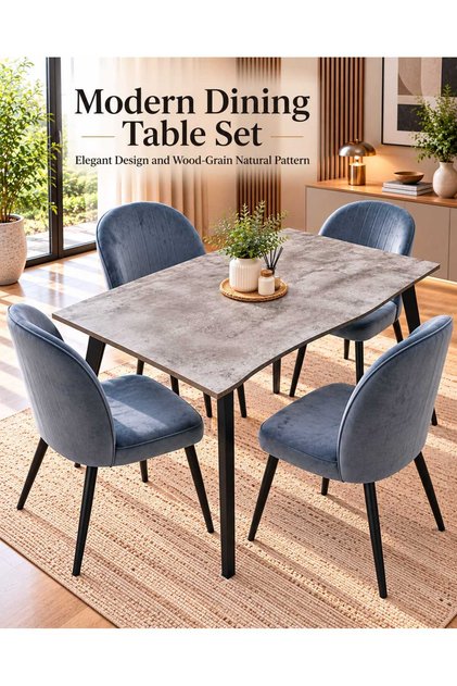 طقم طاولة طعام عصرية مع 4 كراسي - 120×70×75 سم، سطح طاولة أنيق بتصميم خشبي